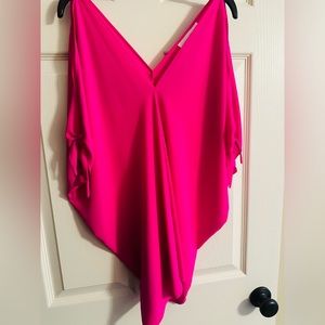 KoKo & Palenki Hot Pink Fuschia sexy V Neck handkerchief style peek-a-boo blouse